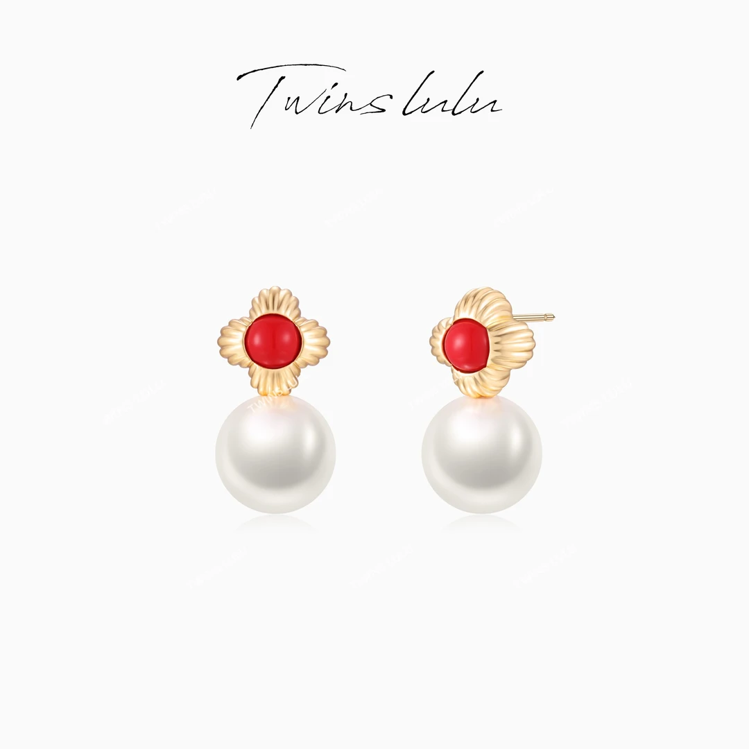 TWINS LULU 镀K金 秋上新ins轻奢气质俏皮花朵珠珠耳环TSL2236