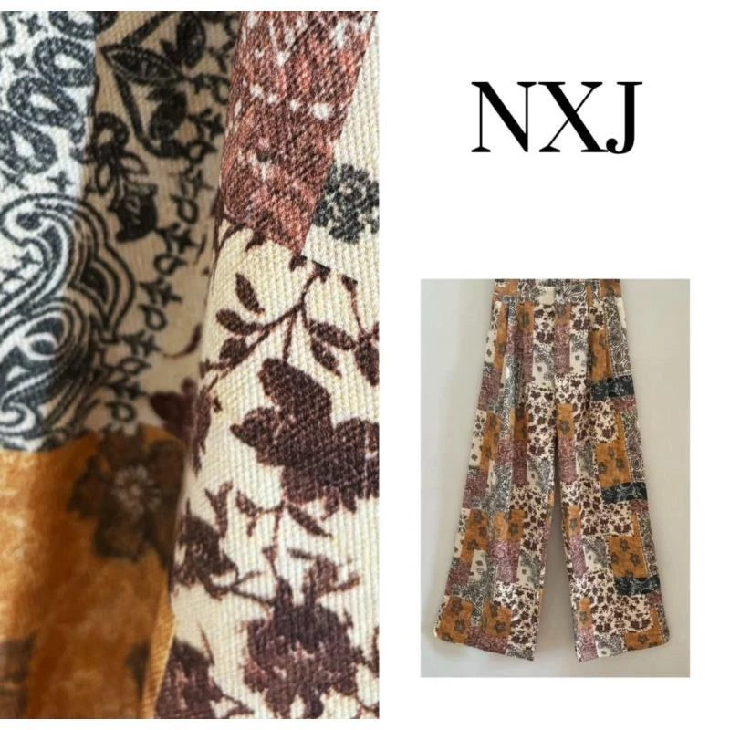 【花样年华】微胖大码 小众涂鸦水洗牛仔阔腿裤长裤 251008