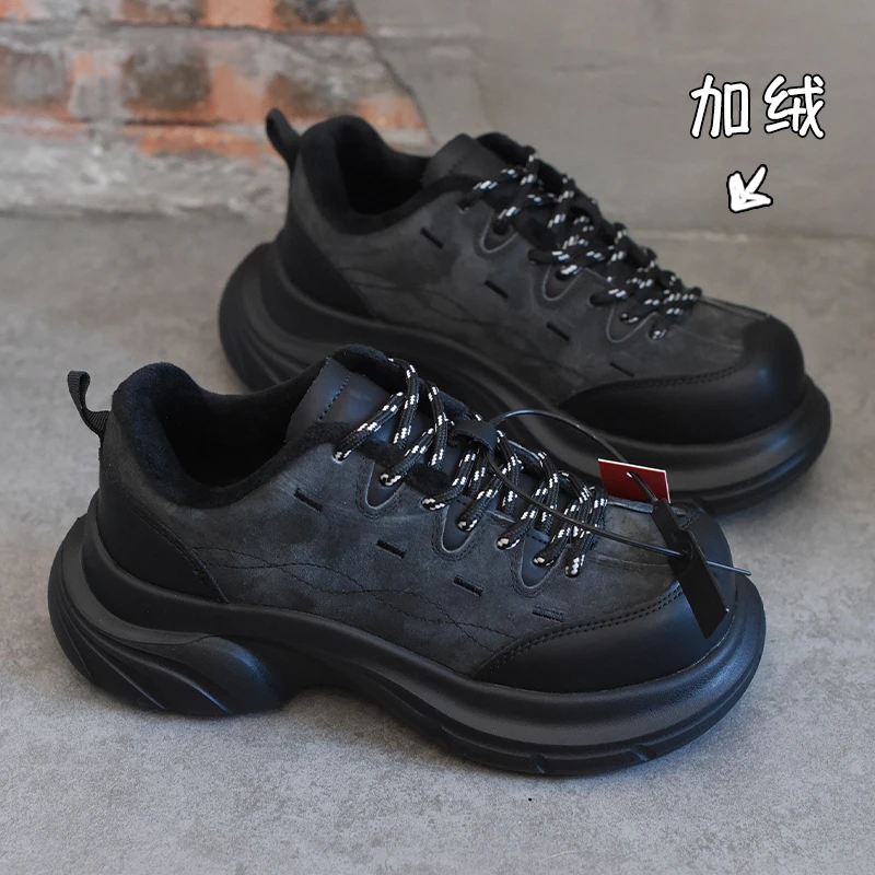 S-GIRL TWTW2025冬季新款增高厚底老爹鞋女休闲户外登山运动鞋潮