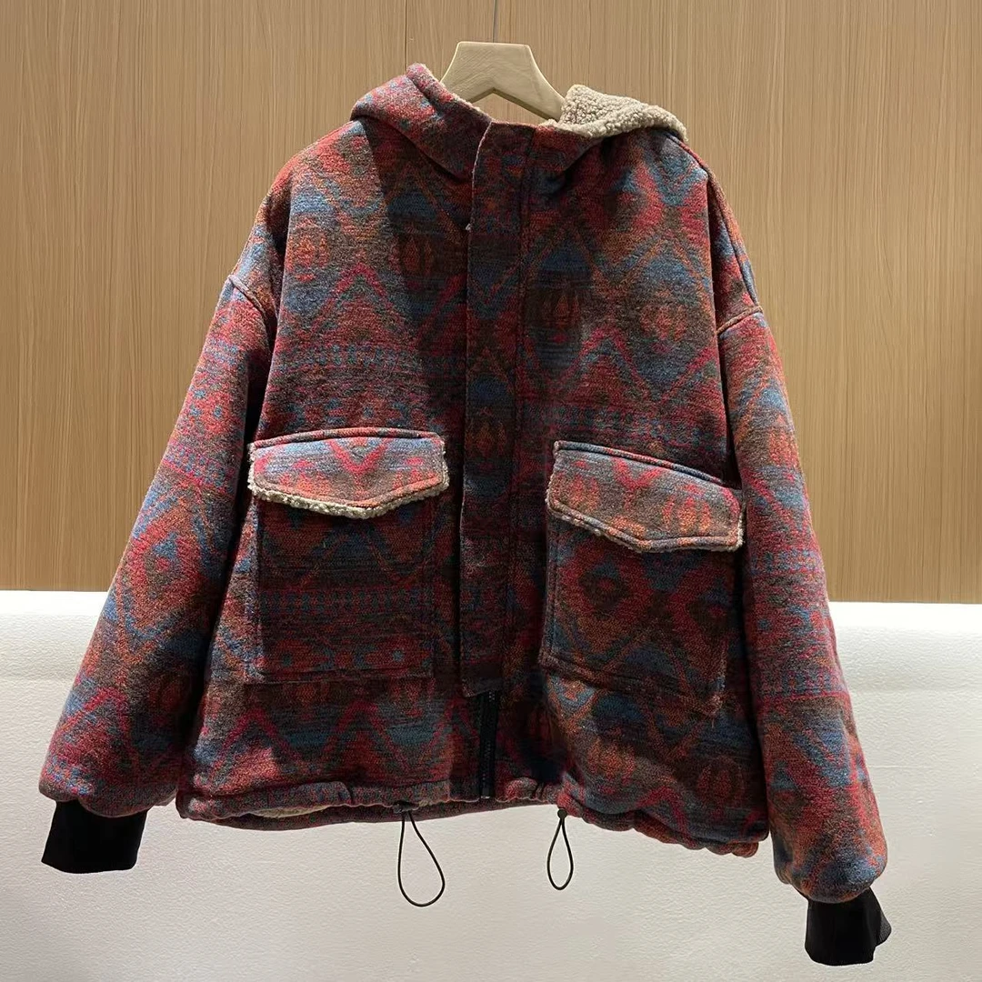 18113新款秋冬加绒双面穿休闲减龄宽松显瘦上衣棉服外套