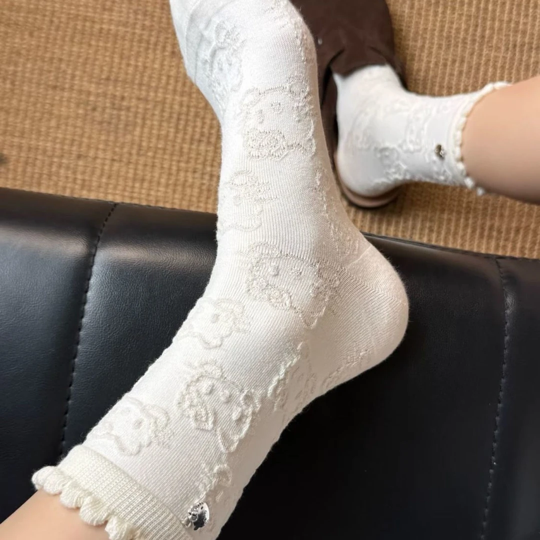 Hello Kitty袜子女花边堆堆袜卡通Kitty吊坠日系可爱春秋季中筒袜