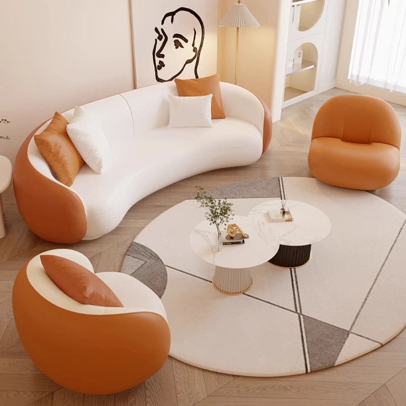 现代风科技布休息区接待弧形小户型客厅沙发办公室理发店卧室