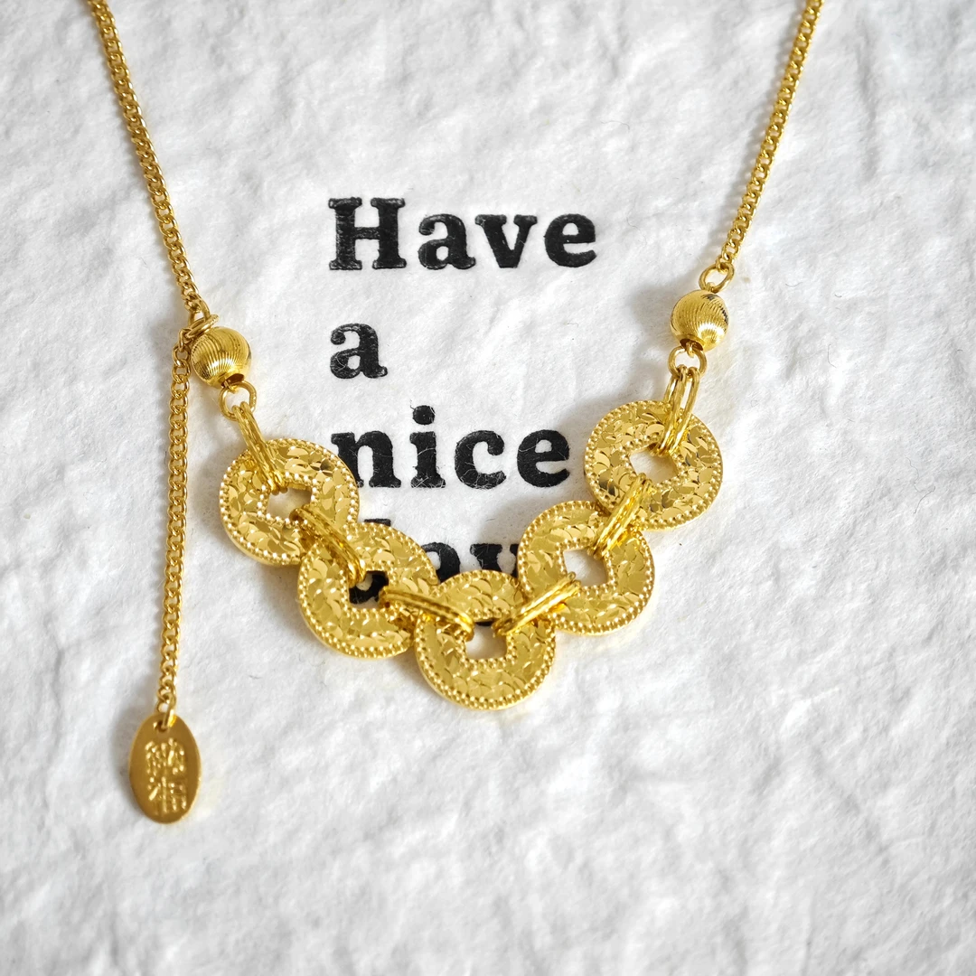 【五帝钱套链】足金999黄金项链轻奢珠宝小众满分礼物水贝黄金直播