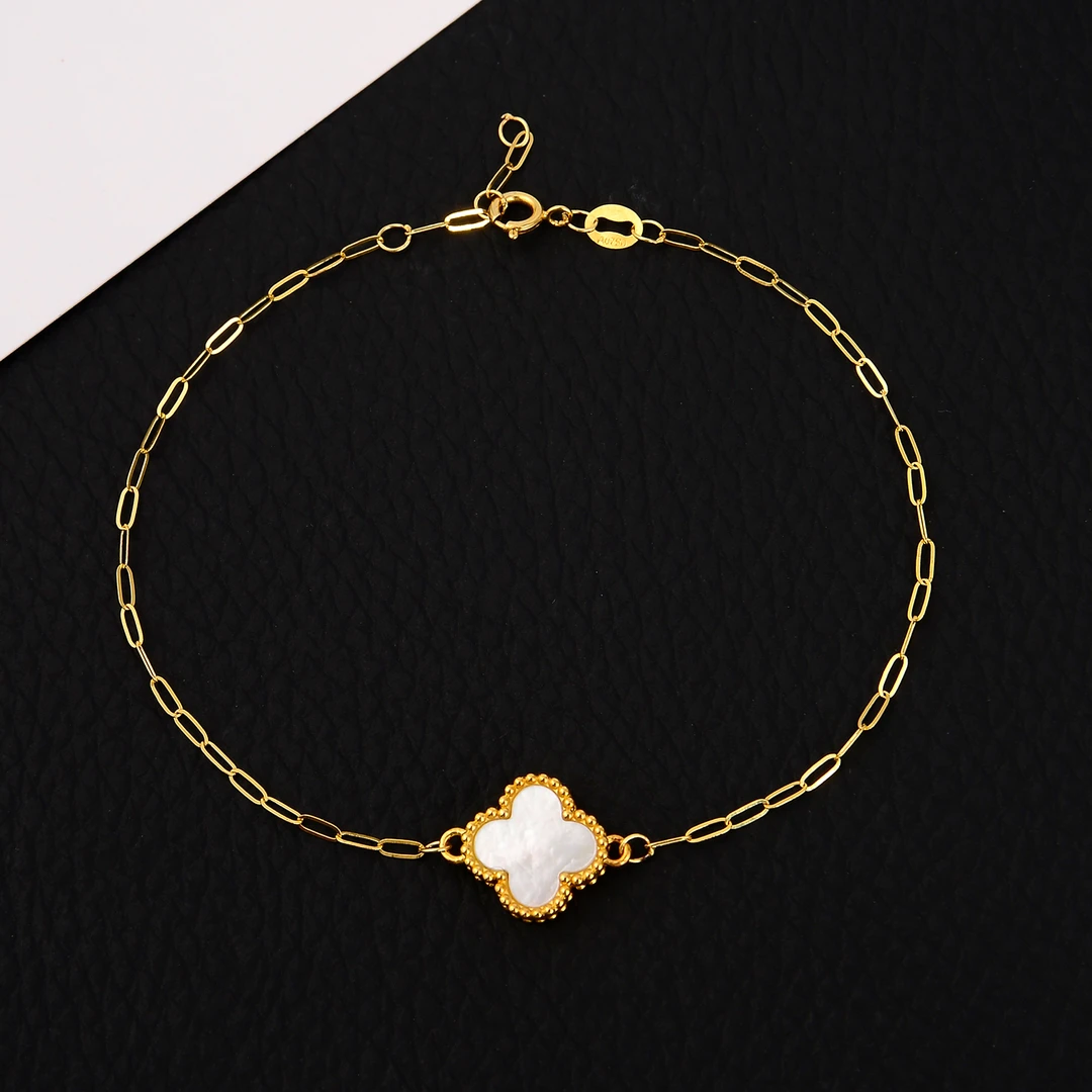 【米米专属】18K金白贝母单花卡链手链 清新繁星星辰时尚轻奢经典