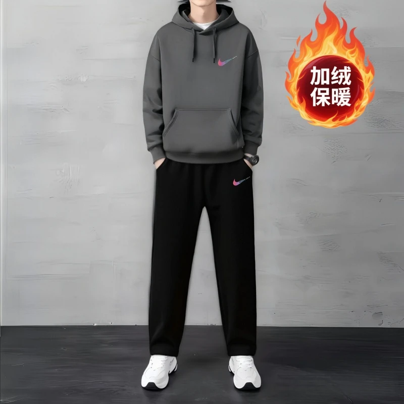 【两件套】正品奥莱简约重磅男士秋冬卫衣套装潮流卫裤加绒两件套装