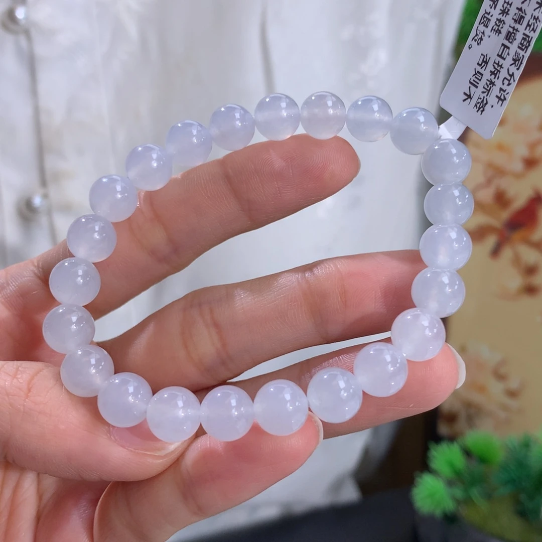 翡翠未镶嵌手串卡8冰胶白月光手串