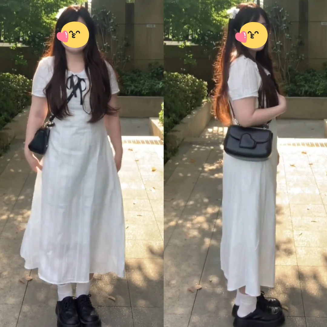 法式蝴蝶结白色娃娃领连衣裙子女2025年新款夏季气质收腰显瘦长裙