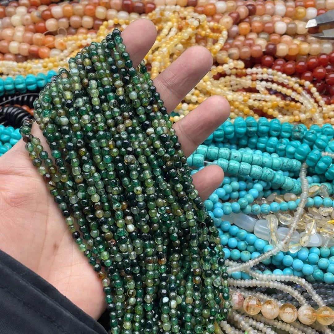 玛瑙/玉髓珠宝半成品未镶嵌一条装4mm绿龙鳞玛瑙切面