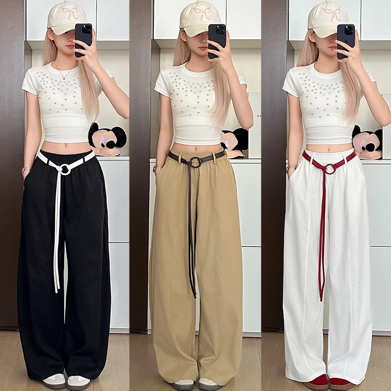 韩系慵懒感弯刀阔腿裤女款夏季新款高腰显瘦小个子时尚百搭休闲裤