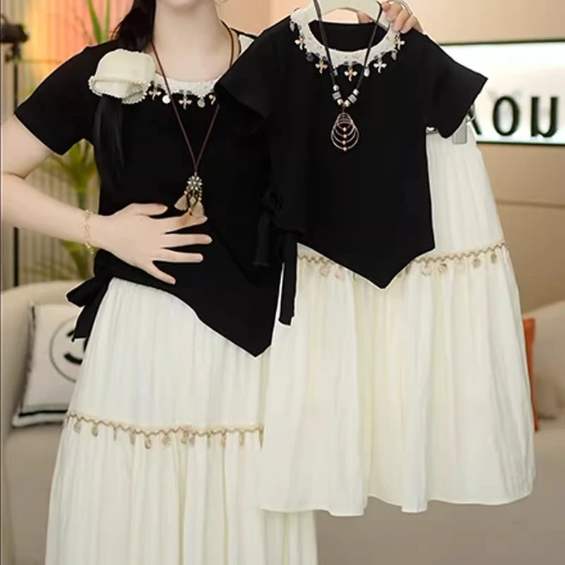 女童夏季裙子2025新款儿童连衣裙独特超好看白色半身裙女大童套裙