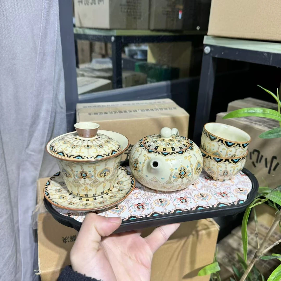 【中国邮政专属链接】黄汝掐金银错宝象茶壶盖碗套组  MC026