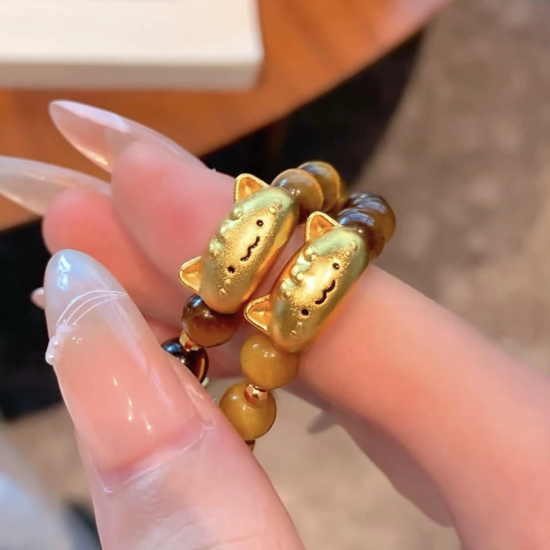 铜合金戒指 虎眼石法棍猫戒指手工DIY卡通可爱气质轻奢小众戒指