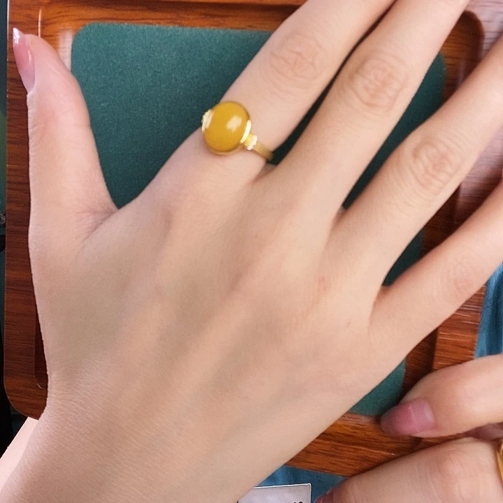 银S925镶嵌蜜蜡戒指戒指