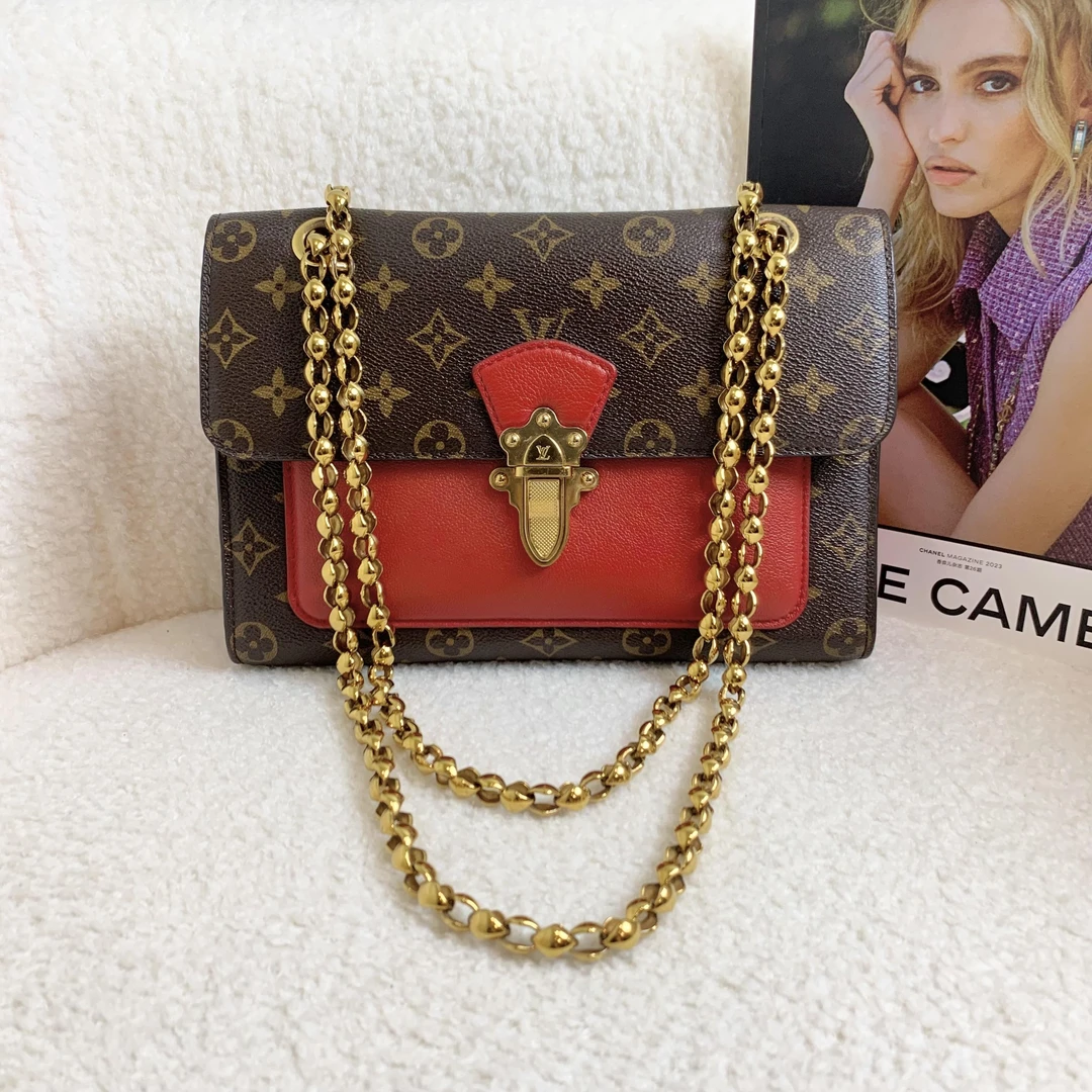 99新 LouisVuitton/路易威登 壹臻/老花拼红维多利亚包44002451
