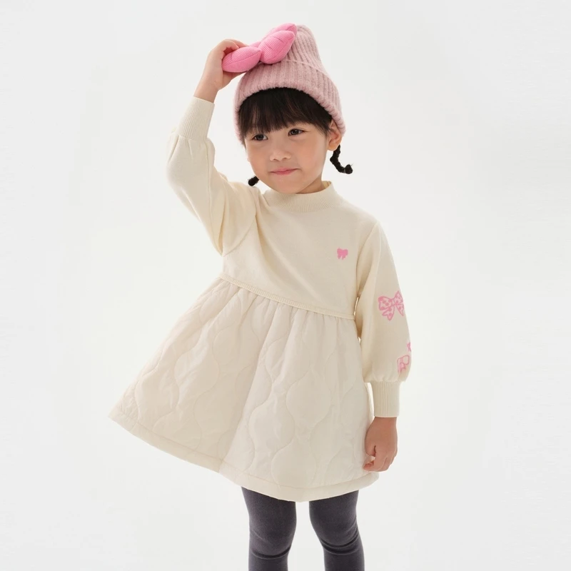 马拉丁童装儿童连衣裙冬装女小童蝴蝶结绣花半高领连衣裙