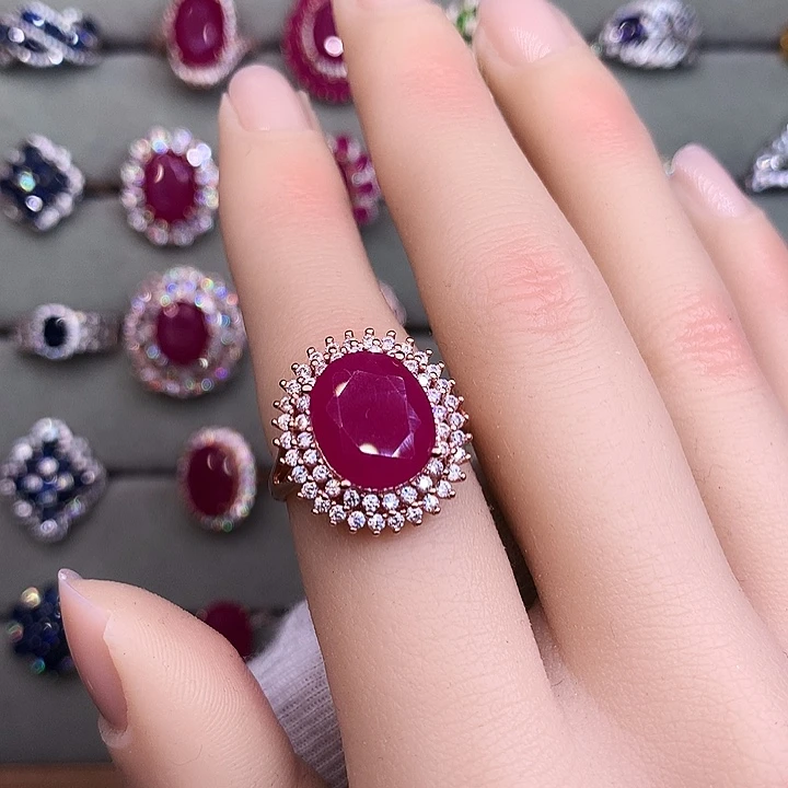 戒指红宝石银S925镶嵌