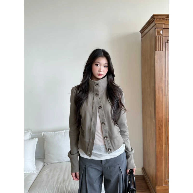 withmin凉皮 辣妹气质短款中高领正肩秋冬长袖外套女2523873现货