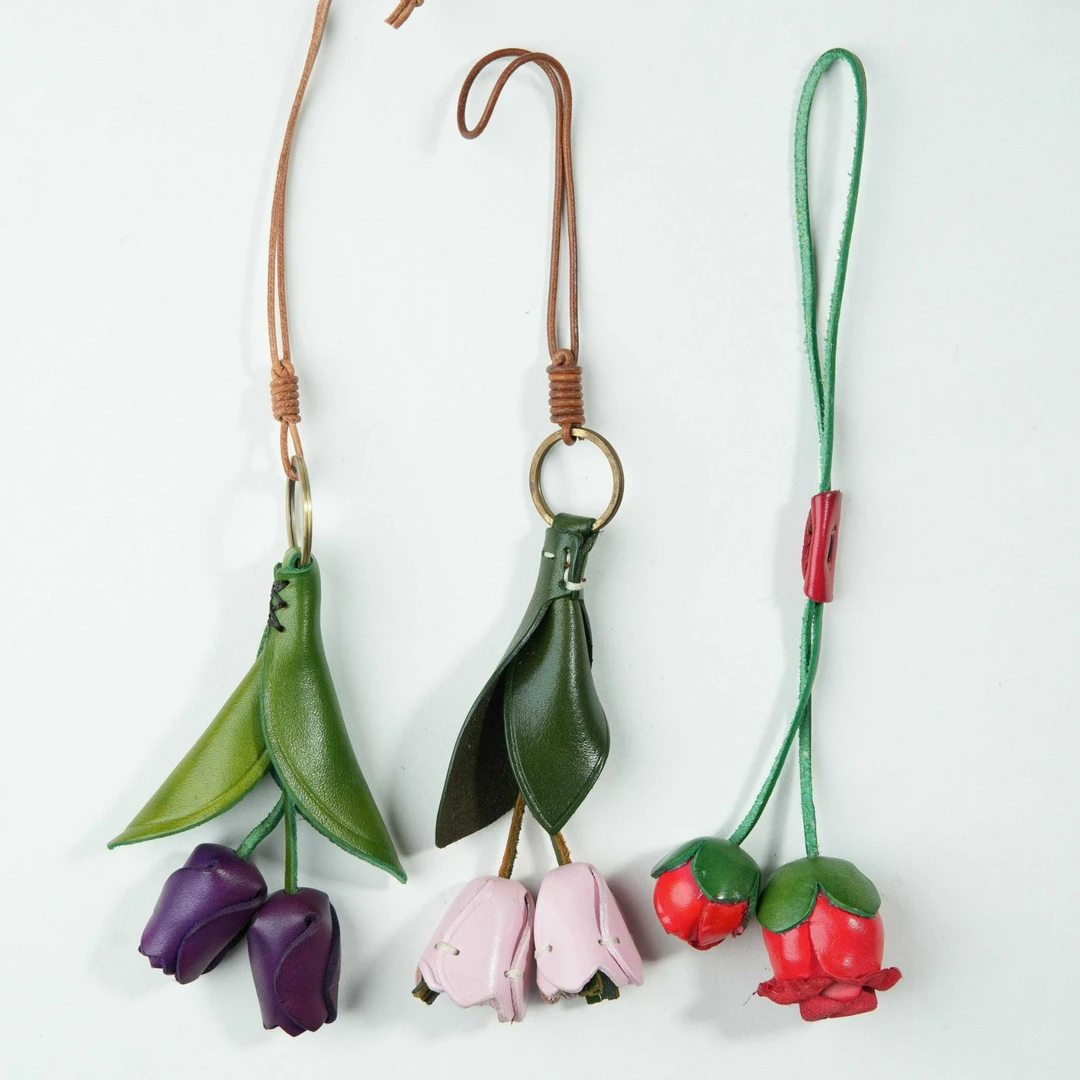 创意设计手工皮具手工郁金香小玫瑰包挂件