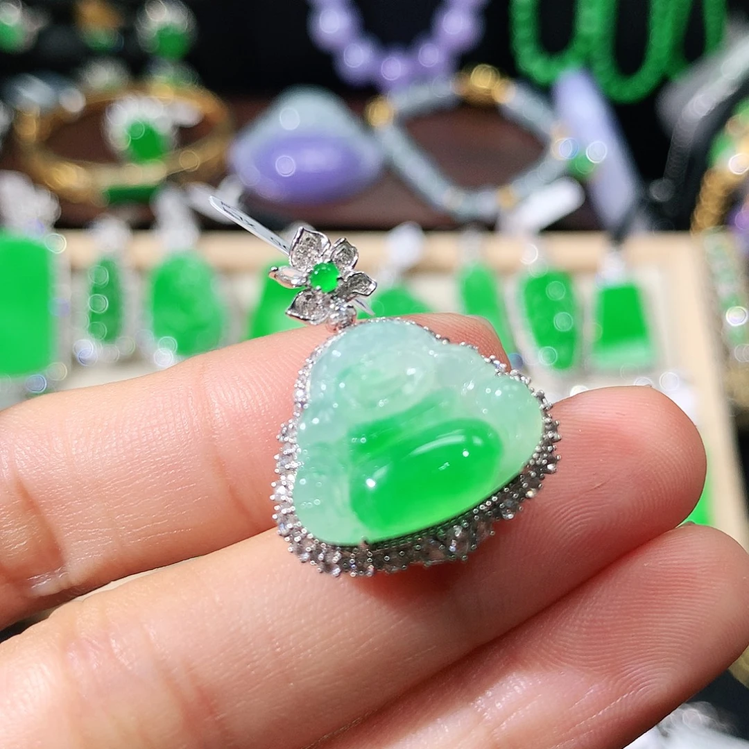 翡翠18K金镶嵌吊坠(不含链)