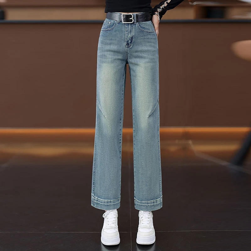 窄版牛仔阔腿裤女2025春季流行新款高腰显瘦垂顺休闲九分直筒1110