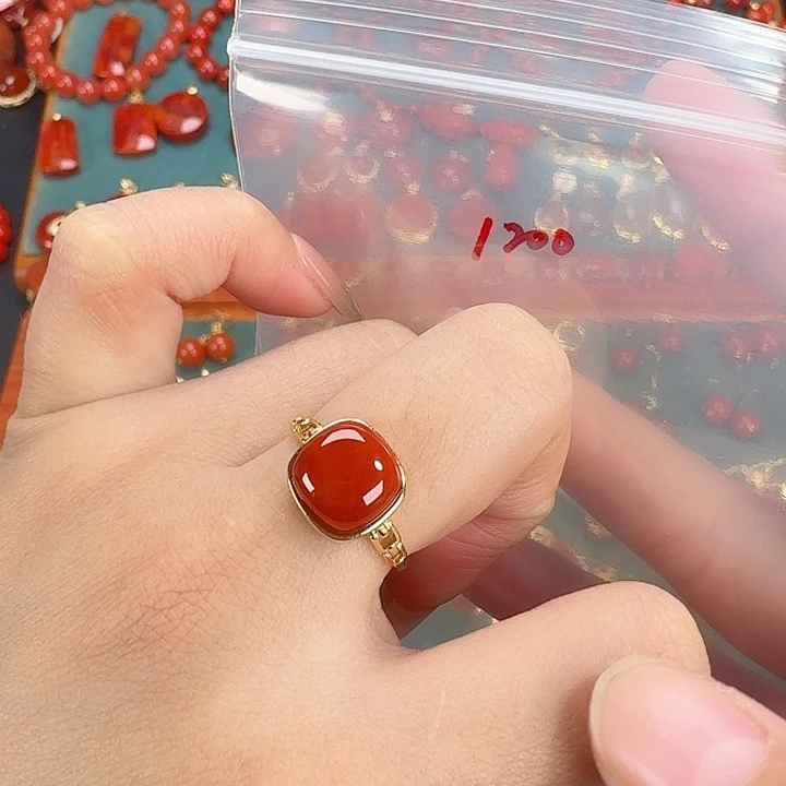 南红玛瑙银S925镶嵌戒指