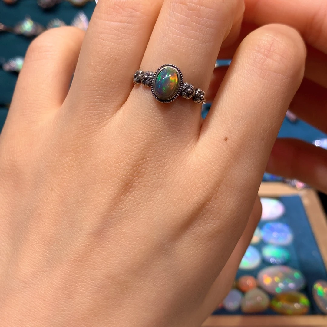 银S925镶嵌欧泊戒指裸石镶嵌