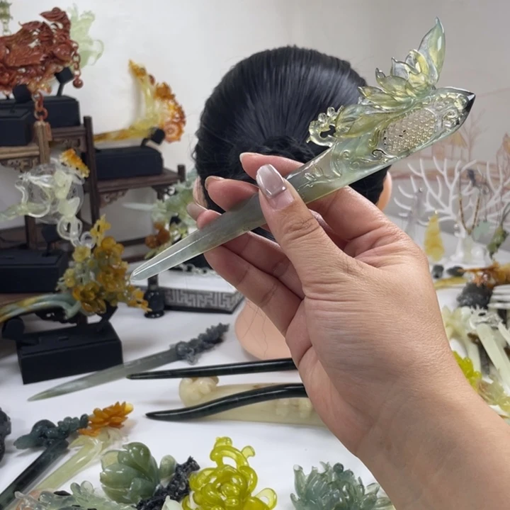 嬿***岫玉未镶嵌发饰岫玉发簪