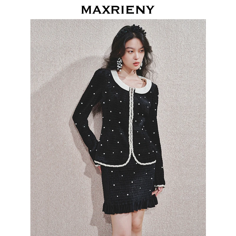 【宫廷巴洛克-商场同款】MAXRIENY宫廷风撞色钉珠外套女24秋新款