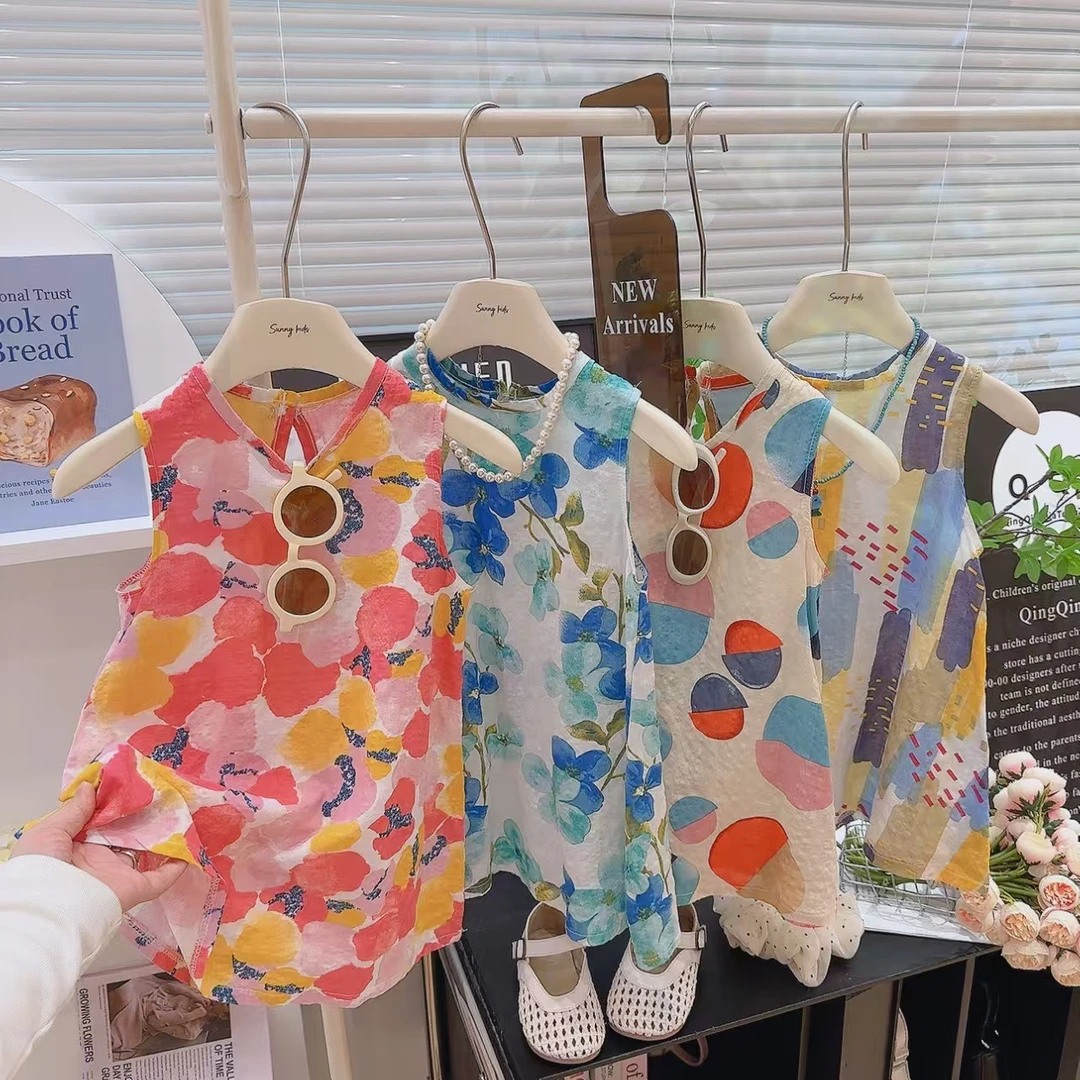 女童连衣裙2025夏季儿童公主裙可爱洋气碎花吊带裙韩版无袖背心裙