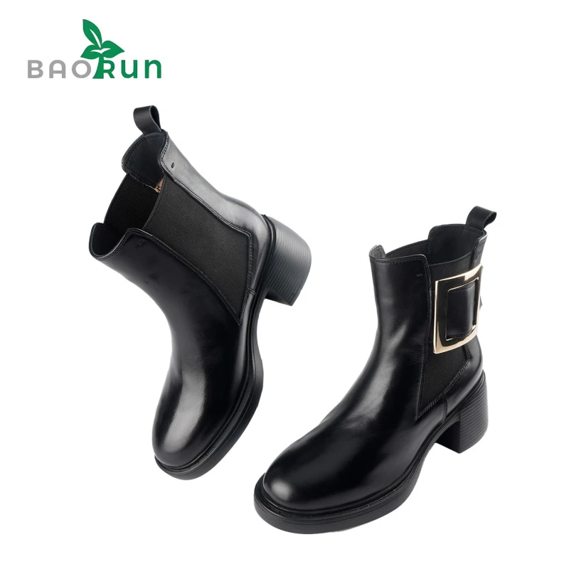 8.5折【方扣粗高跟靴】牛皮鞋面 羊皮+猪皮内里 猪皮鞋垫 跟高6cm