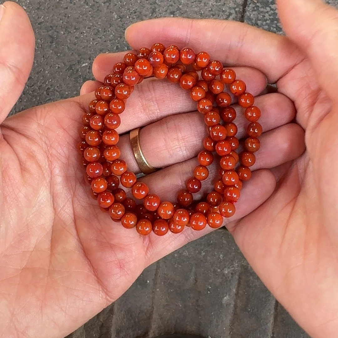 南红玛瑙未镶嵌手链项链多圈原矿南红瓦西满肉满色柿子锦6