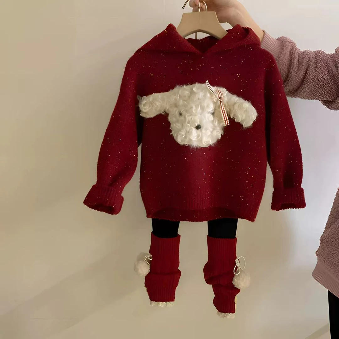 红色蕾丝毛球打底裤