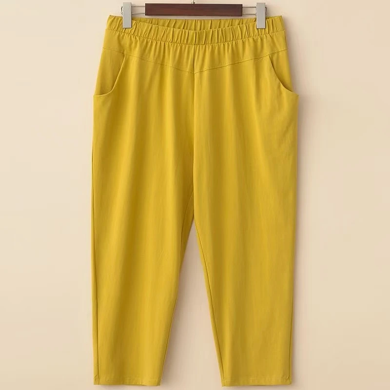 大码中年女士七分裤夏季薄款加肥加大胖mm休闲宽松高腰外穿八分裤