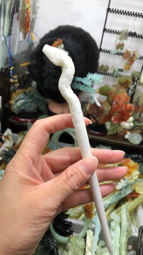 骨瓷白蛇簪，国风古风简约发簪