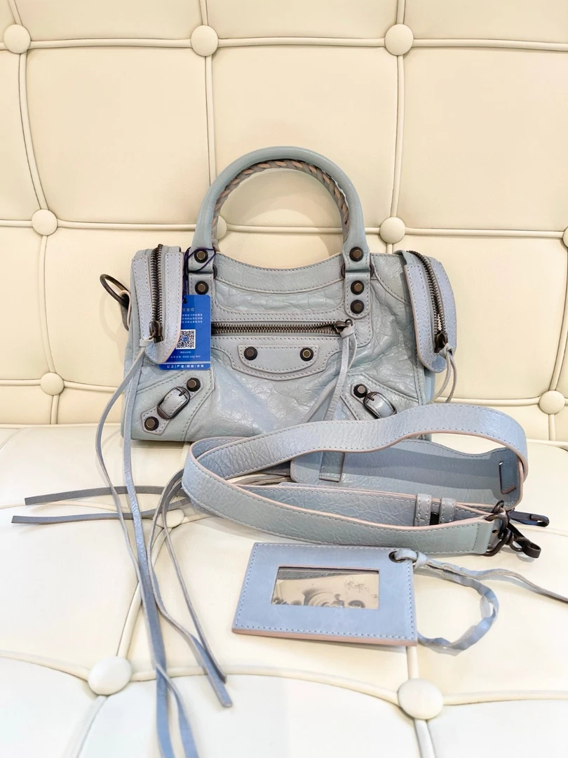 95新 Balenciaga/巴黎世家 118184 巴黎世家雾霾蓝迷你机车包