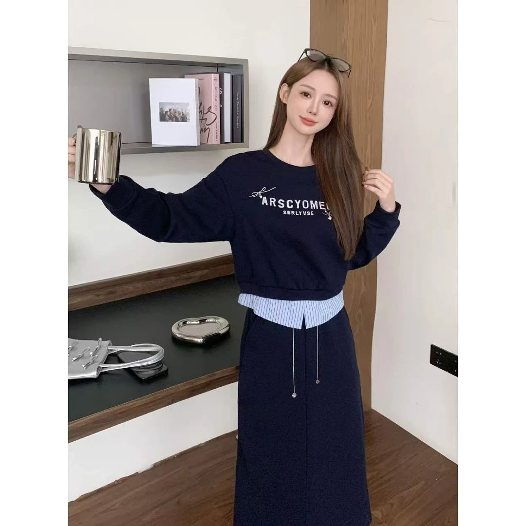 秋款时尚韩系穿搭网红卫衣超显瘦套装裙2528款