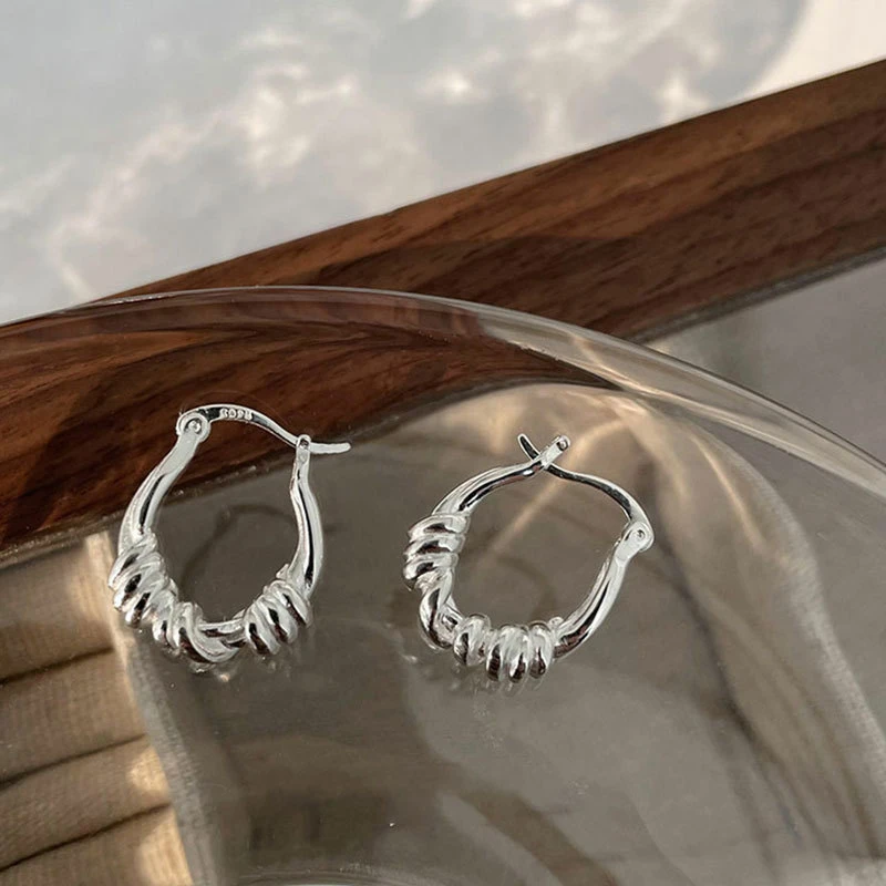 925银耳饰 韩国博主同款麻花耳环小众设计高级感耳圈气质百搭