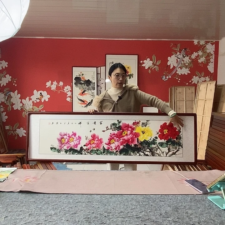 国画手写手绘带框包邮国画作品47✖️162