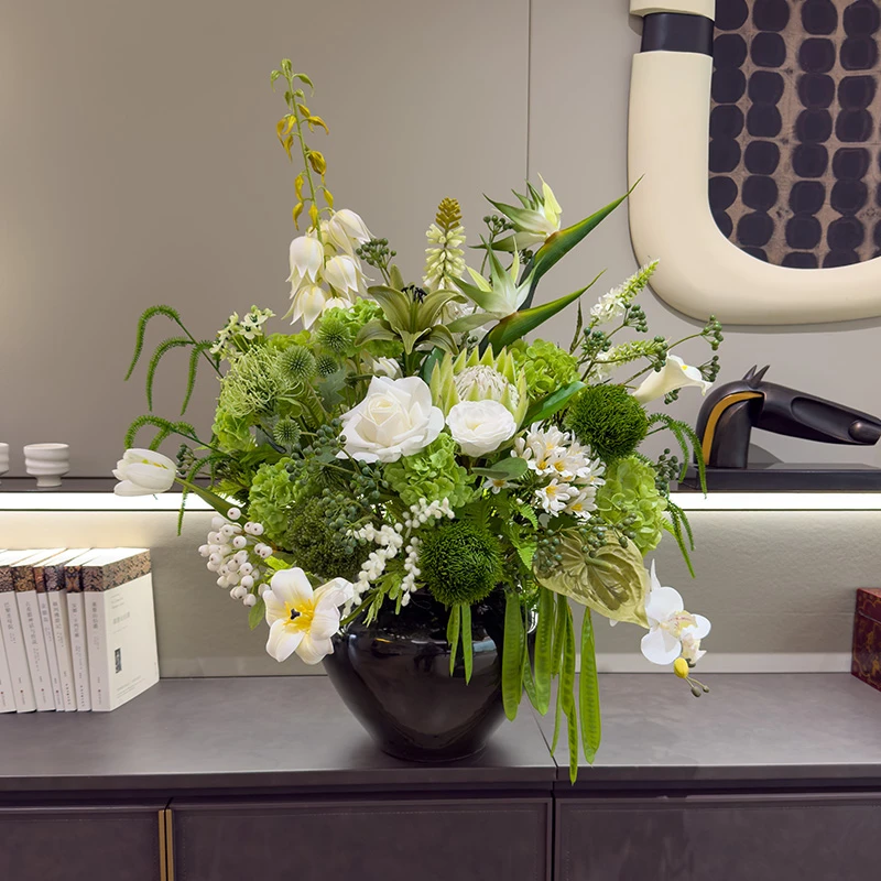 原创仿真绣球帝王花玫瑰花艺客厅电视柜装饰花公司前台摆件假花