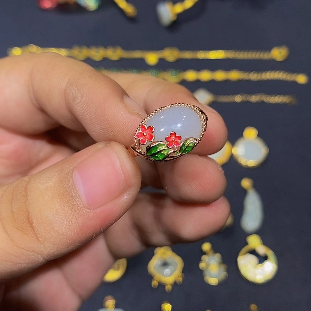 银S925镀金镶嵌戒指和田玉