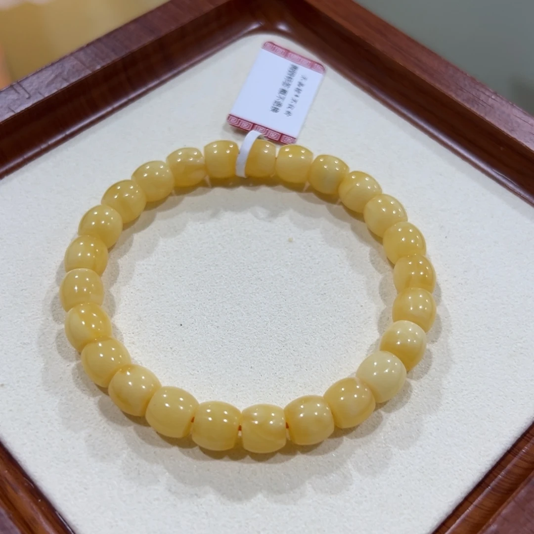 蜜蜡未镶嵌手链8m鸡油黄高桩直切