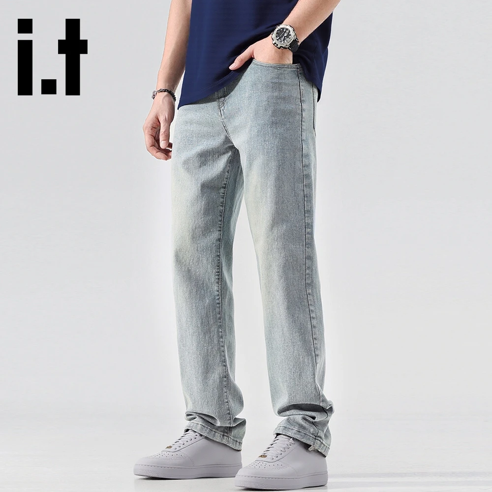 it:CHOCOOLATE秋季新款直筒修身牛仔裤男水洗潮流磨白弹力裤子