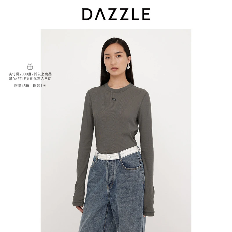 DAZZLE地素2025春季欧若风新款长袖T恤2J1B517