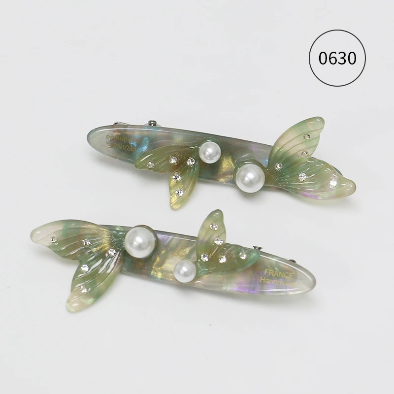 瑟可绿色鱼尾醋酸一字夹莫奈睡莲晕染气质甜美鸭嘴夹韩版温柔0630