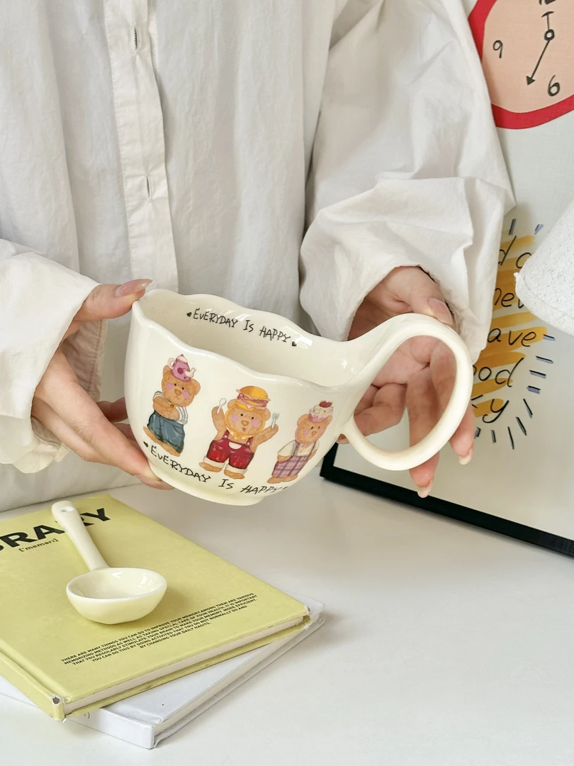 【甜甜家嘟嘟熊早餐杯】可爱大容量陶瓷杯咖啡杯牛奶杯新款水杯家用