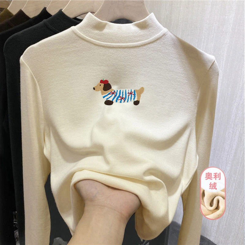 中大童德绒奥利绒半高领打底衫男童女童冬季新款百搭洋气加厚T恤
