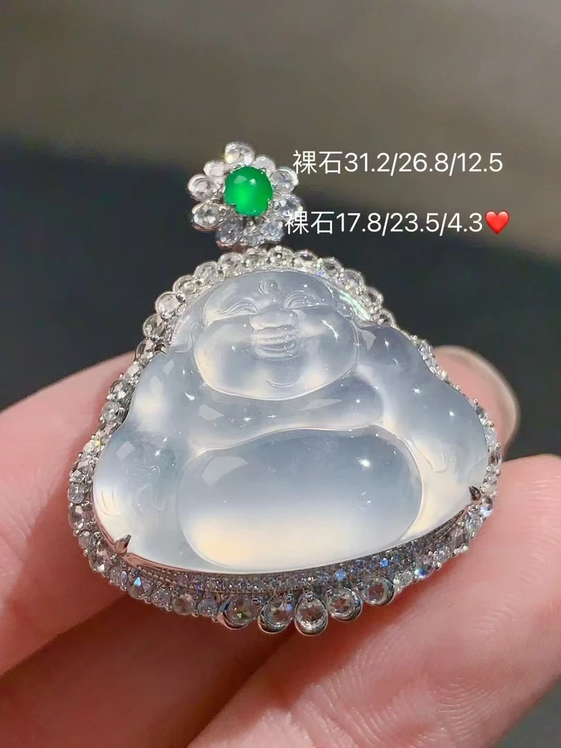 高冰佛公吊坠天然翡翠A货圆润饱满喜乐开怀1.21ws/xq女士气质冰透