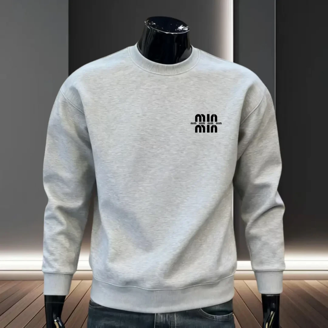 秋冬新款男士圆领卫衣潮流休闲长袖加绒加厚时尚轻奢印花百搭上衣