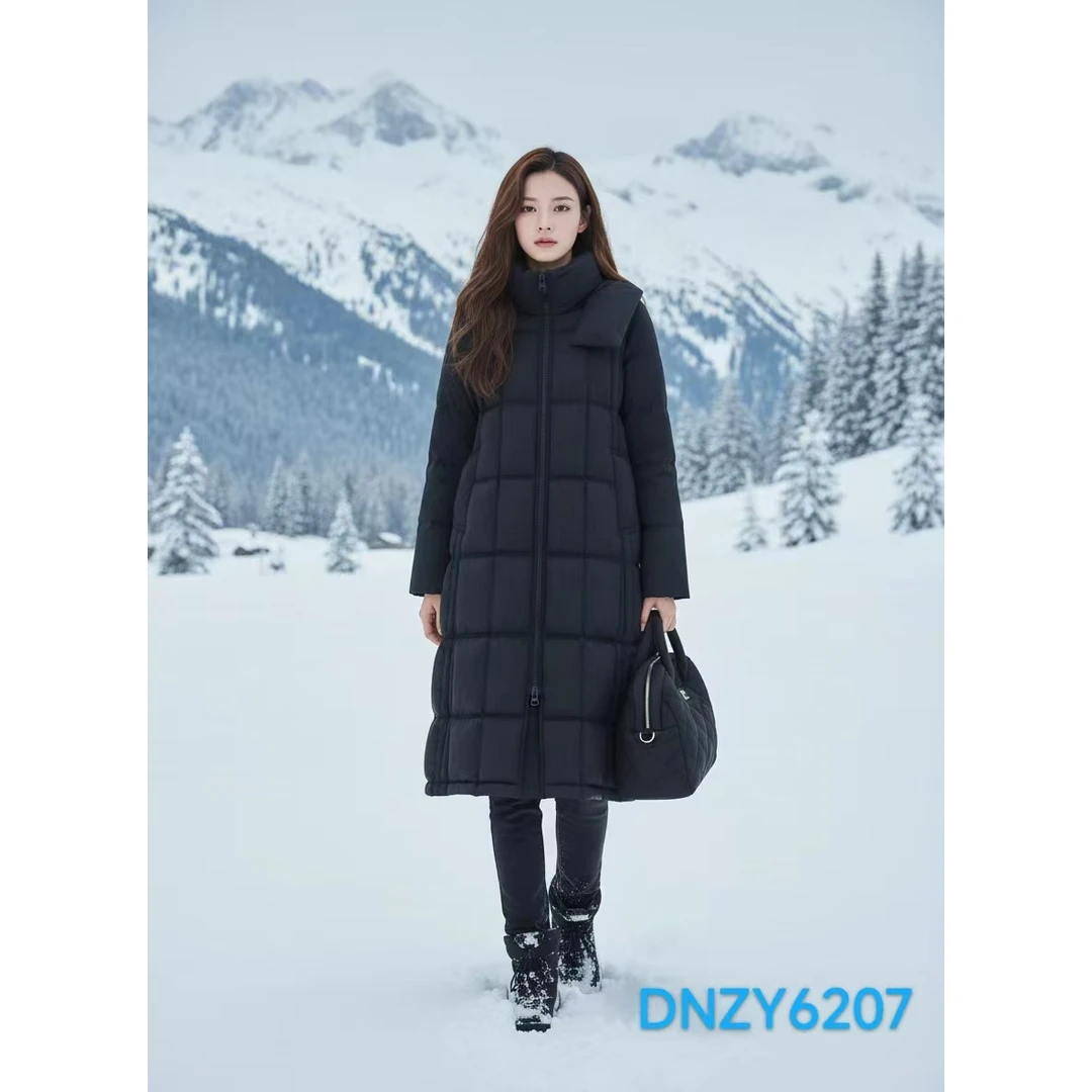 格子大长款蓬松保暖鹅绒服DNZY6207