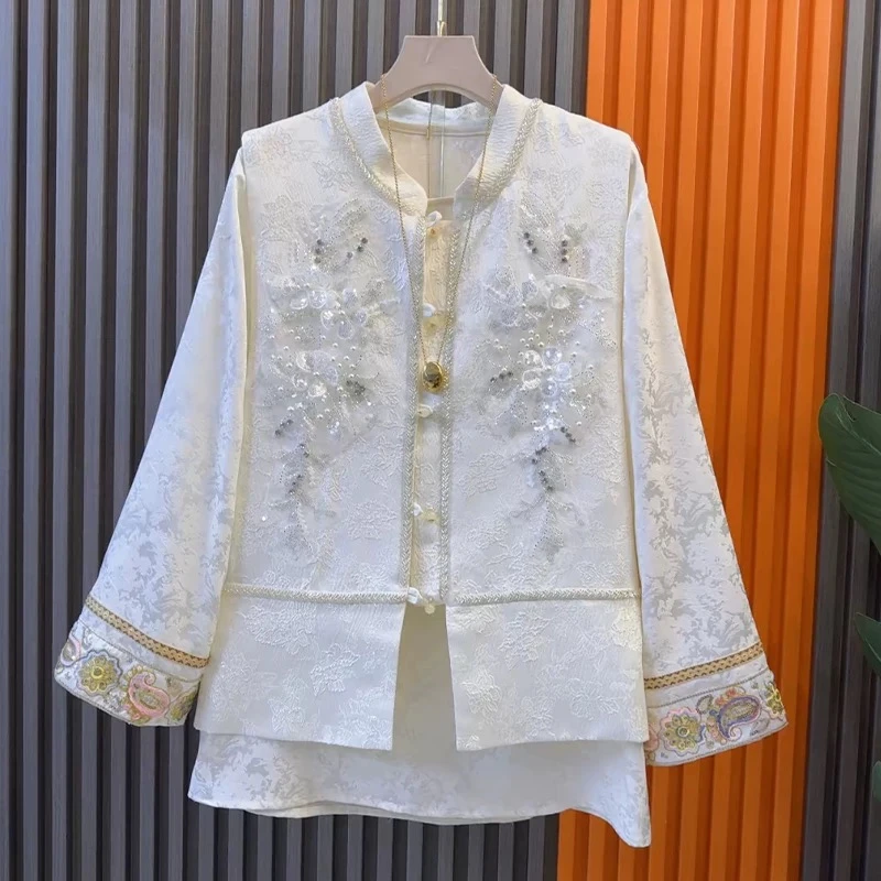 新中式大码国风马甲女新款爆款钉珠亮片马夹外套宽松唐装上衣